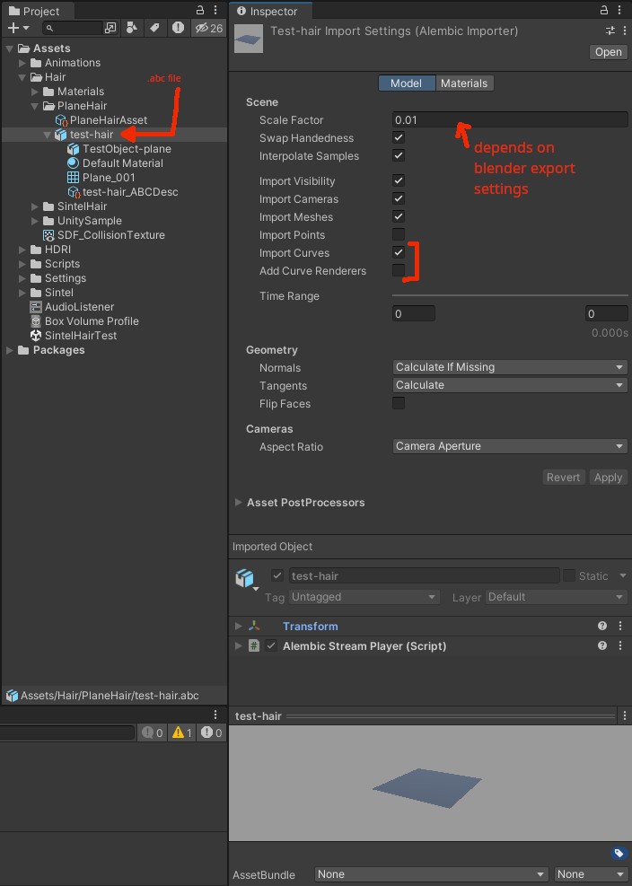 Alembic file import settings inside Unity.